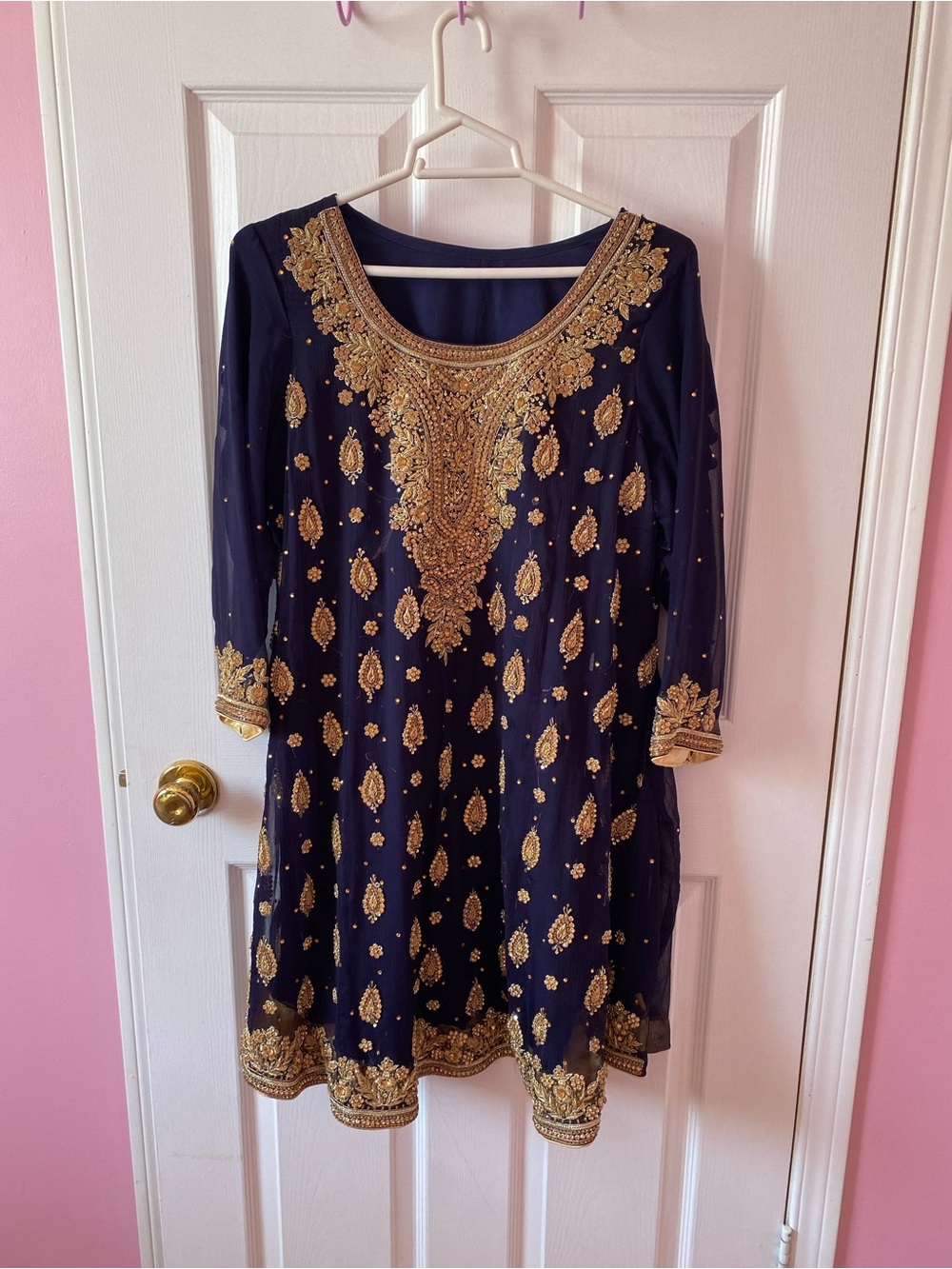 Women’s 3pc Pakistani Navy Blue Suit Heavy Work Wedding Wear Desi Outfit